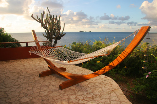 Single Size Hammock With Wooden Stand in Hammock Backyard Ideas
